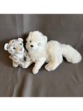 Wild Republic Arctic Fox & Snow Leopard Stuffed Animal Plush Toy Pair Soft & Cud